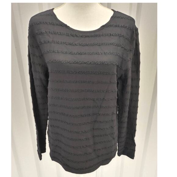 Talbots Tops - Talbots Top Velour Striped Pullover Crew Neck Large Black